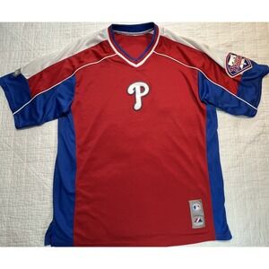 Philadelphia Phillies Mens Large Majestic Batting Practice Jersey Red White Blue